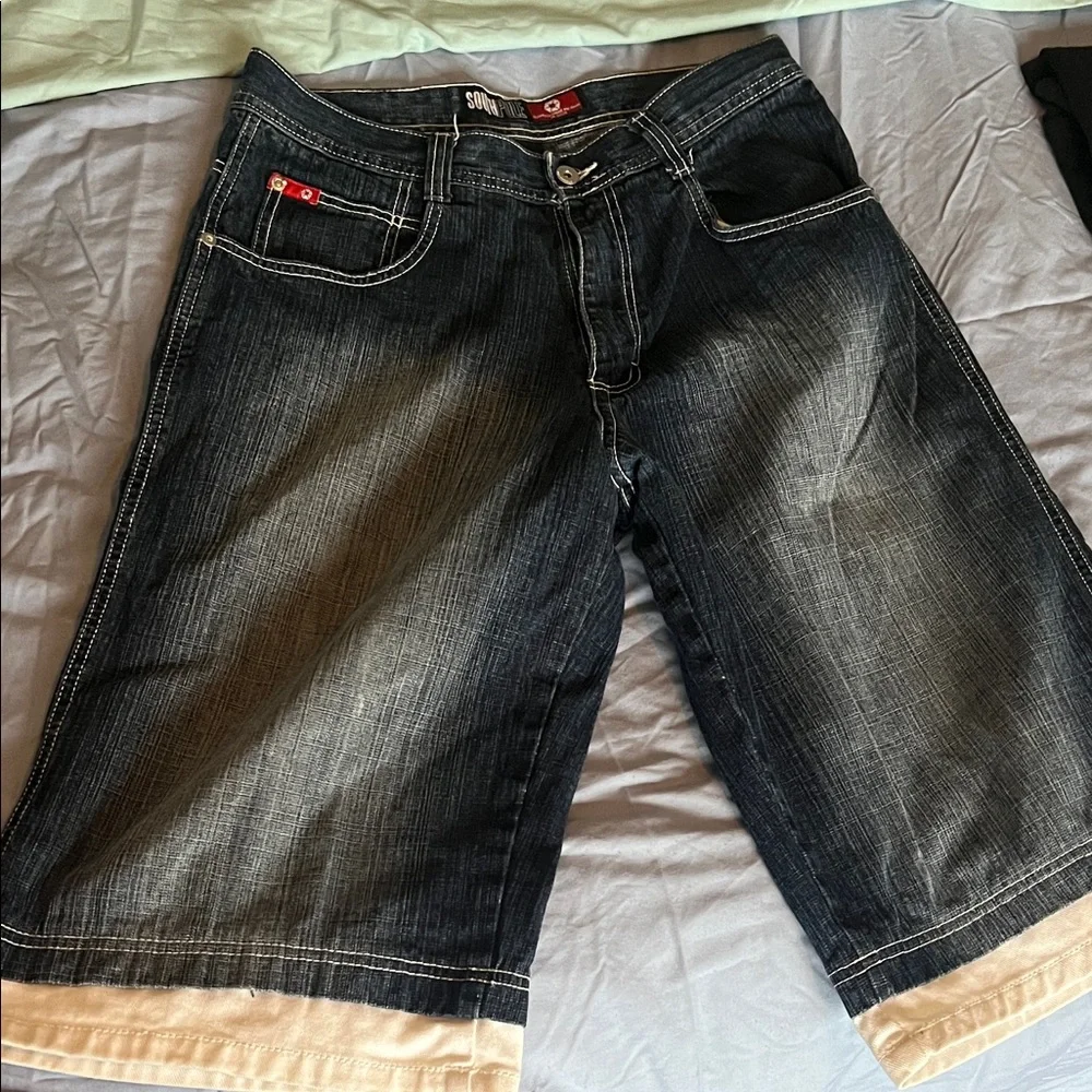 South Pole Men's Vintage Y2K Style Blue Wash Denim Shorts with White Hem - sz 32 - Picture 1 of 8